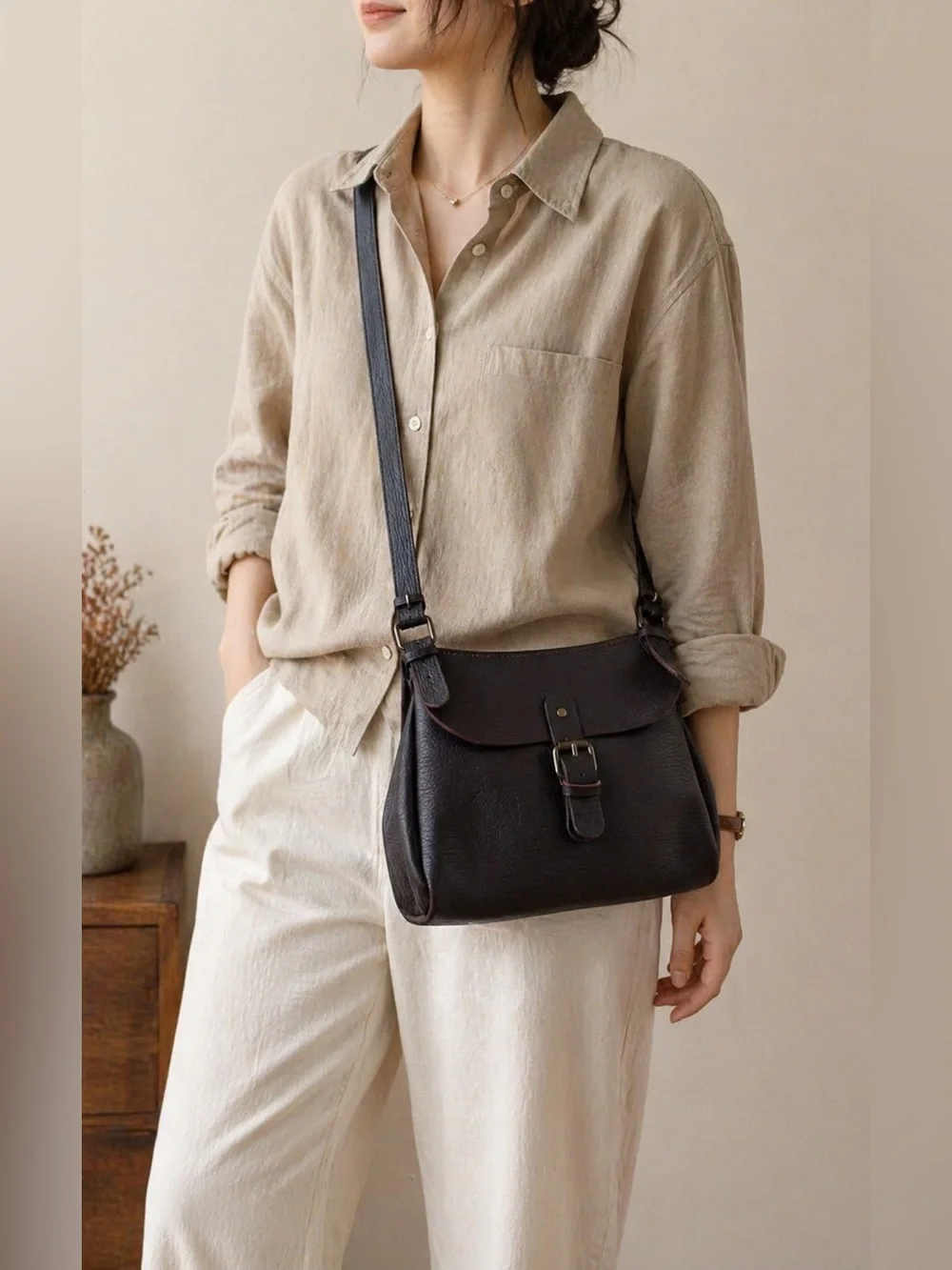 Everyday Pebbled Leather Crossbody Bag - Dark Brown Brand New - Picture 5 of 17